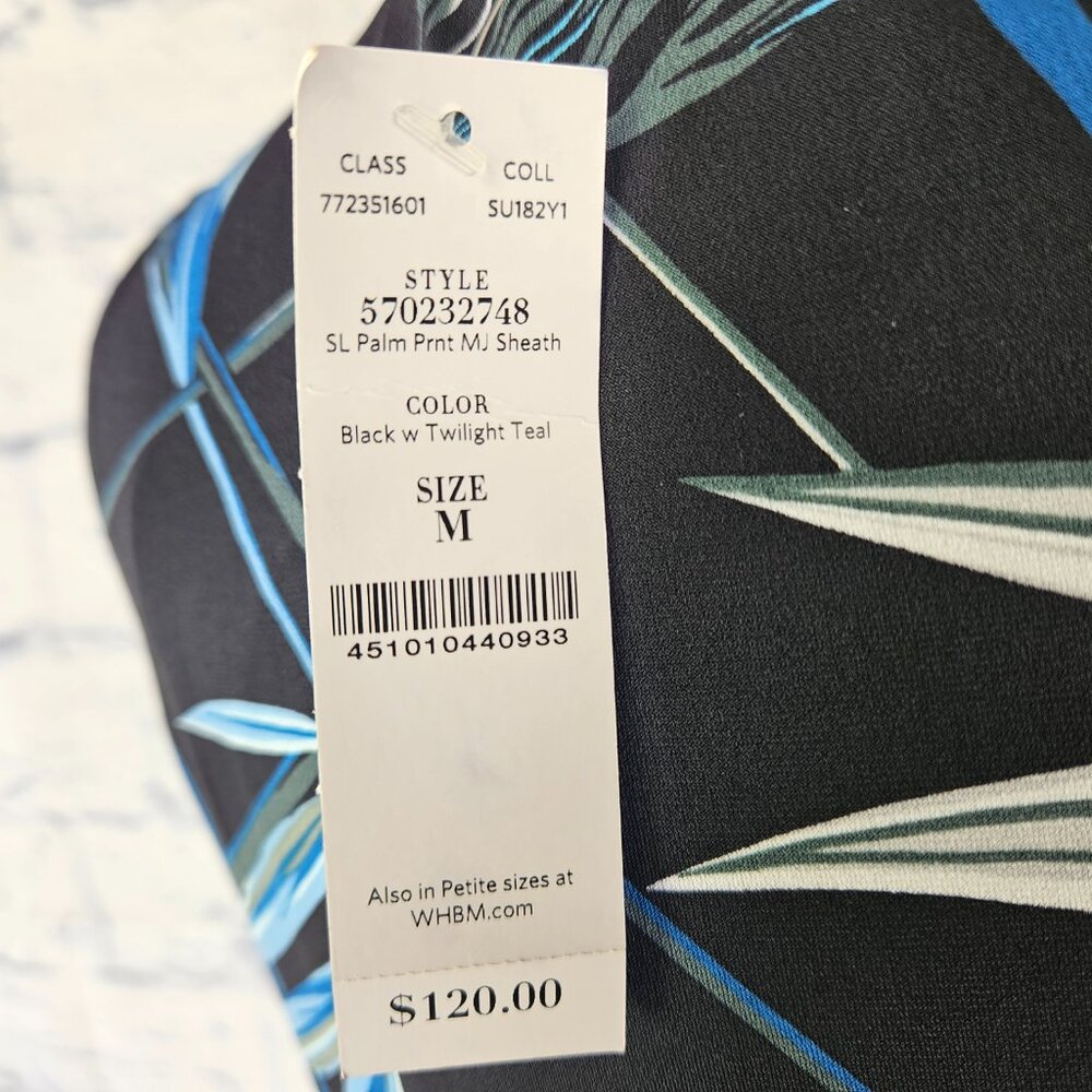 NWT White House Black Market Size M Teal Palm Print Sleeveless Sheath Dress $120 - Picture 8 of 12